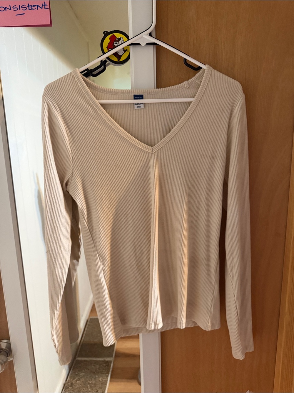 Old Navy Cream Ribbed V-Neck Long Sleeve Top
